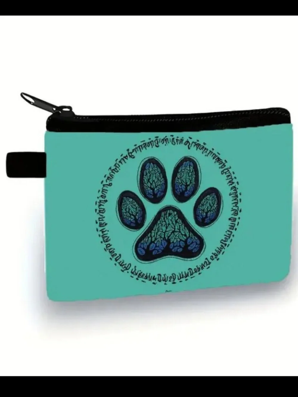Tree Of Life Paw Print Coin Purse | Teal Blue & Black Design | New